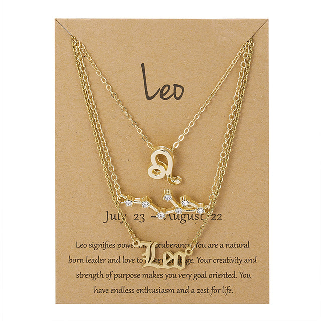 3 pièces/ensemble 12 signe du zodiaque collier pour femmes 12 Constellation pendentif chaîne ras du cou bijoux d'anniversaire avec carte en carton |.