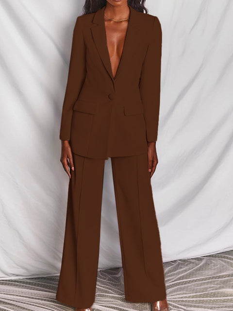 Ensemble tailleur Femmes, Blazer Manches Longues et Pantalon large