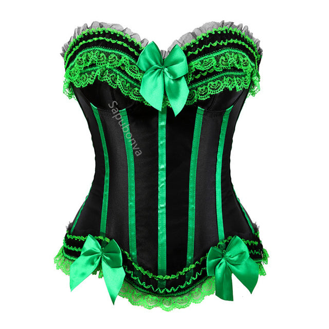 Corset bustier à lacets en satin, orné de dentelle et de nœuds, taille S/6XL