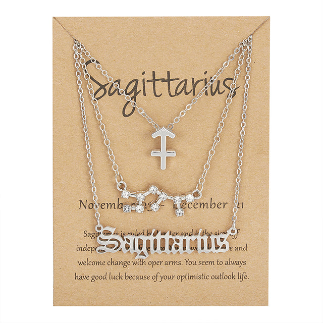 3 pièces/ensemble 12 signe du zodiaque collier pour femmes 12 Constellation pendentif chaîne ras du cou bijoux d'anniversaire avec carte en carton |.