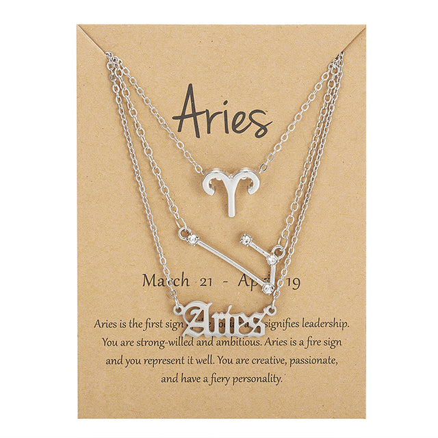 3 pièces/ensemble 12 signe du zodiaque collier pour femmes 12 Constellation pendentif chaîne ras du cou bijoux d'anniversaire avec carte en carton |.
