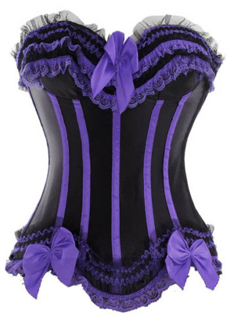 Corset bustier à lacets en satin, orné de dentelle et de nœuds, taille S/6XL