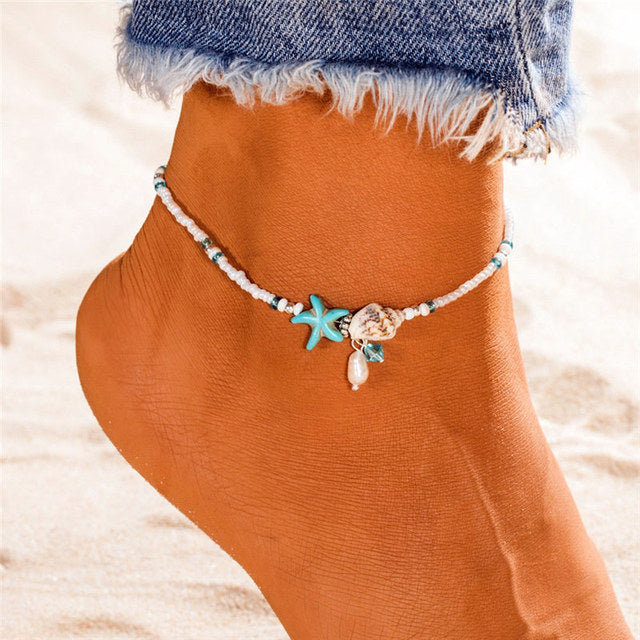 Bracelets De Cheville Vintage En Perles De Conque Pour Femmes.