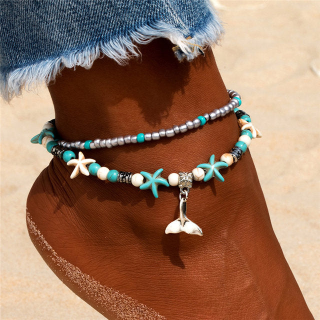 Bracelets De Cheville Vintage En Perles De Conque Pour Femmes.