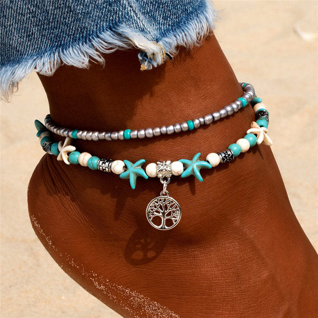 Bracelets De Cheville Vintage En Perles De Conque Pour Femmes.