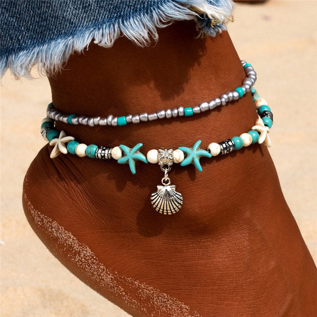 Bracelets De Cheville Vintage En Perles De Conque Pour Femmes.