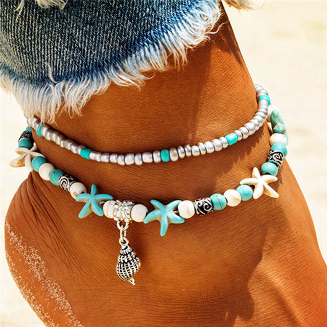 Bracelets De Cheville Vintage En Perles De Conque Pour Femmes.