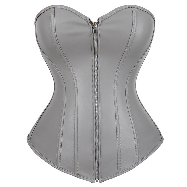 Corset En Faux Cuir Style Steampunk Pour Femmes, Lingerie Gothique, Fermeture Éclair Sur Le Devant, Grande Taille, Vert, Rouge, S-6xl .