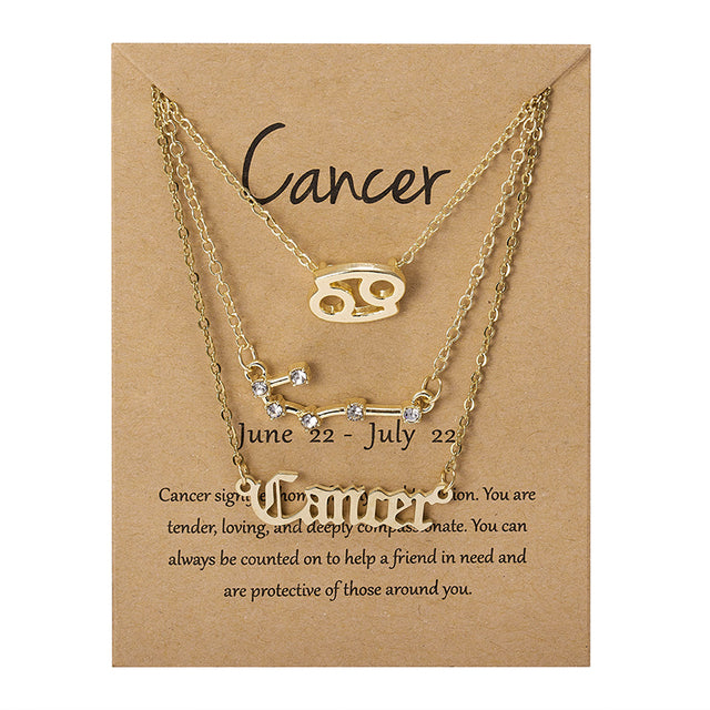 3 pièces/ensemble 12 signe du zodiaque collier pour femmes 12 Constellation pendentif chaîne ras du cou bijoux d'anniversaire avec carte en carton |.