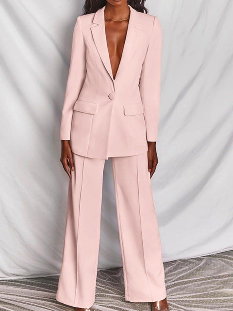 Ensemble tailleur Femmes, Blazer Manches Longues et Pantalon large
