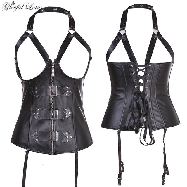 Bustiers Et Corsets Gothique Pour Femmes, Bustier En Cuir Grande Taille 6xl Avec Os En Acier -