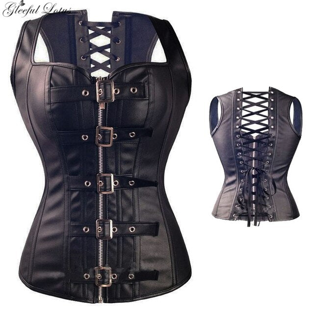 Bustiers Et Corsets Gothique Pour Femmes, Bustier En Cuir Grande Taille 6xl Avec Os En Acier -