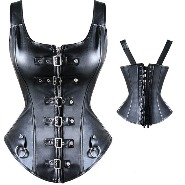 Bustiers Et Corsets Gothique Pour Femmes, Bustier En Cuir Grande Taille 6xl Avec Os En Acier -