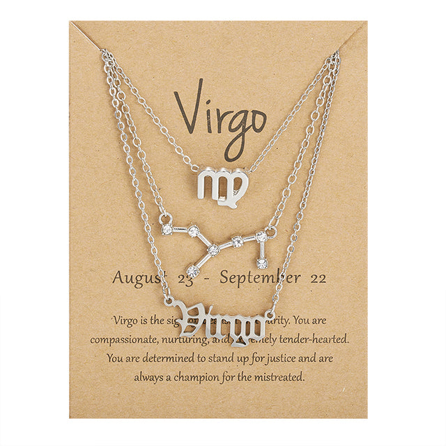 3 pièces/ensemble 12 signe du zodiaque collier pour femmes 12 Constellation pendentif chaîne ras du cou bijoux d'anniversaire avec carte en carton |.