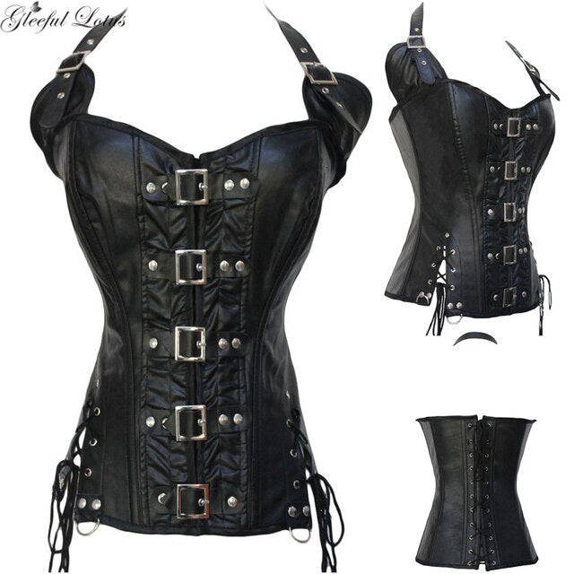 Bustiers Et Corsets Gothique Pour Femmes, Bustier En Cuir Grande Taille 6xl Avec Os En Acier -