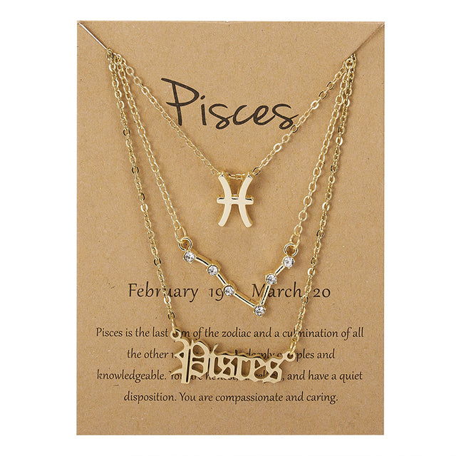 3 pièces/ensemble 12 signe du zodiaque collier pour femmes 12 Constellation pendentif chaîne ras du cou bijoux d'anniversaire avec carte en carton |.