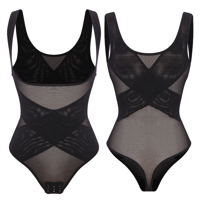 Body gaine amincissante en maille pour femme, corset sous le buste, bas string