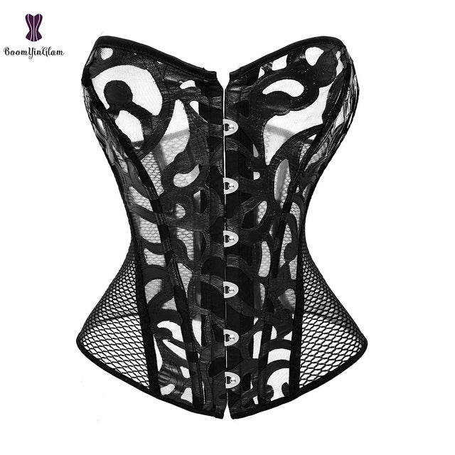 Corset Bustier Noir En Maille Transparente Pour Femmes.