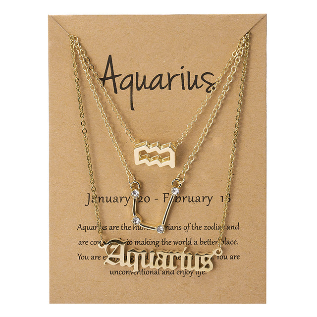 3 pièces/ensemble 12 signe du zodiaque collier pour femmes 12 Constellation pendentif chaîne ras du cou bijoux d'anniversaire avec carte en carton |.
