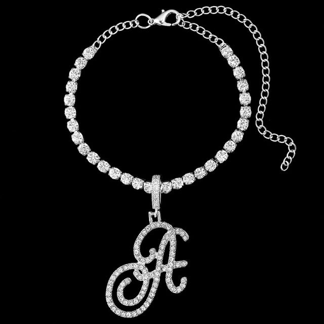 Bracelet De Cheville En Zircon Avec Lettres Initiales Pour Femme, Gourmette Cristal Scintillant.