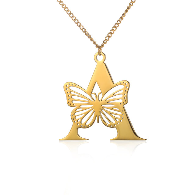 Colliers avec gros papillons pour femmes et filles, bijoux en acier inoxydable, chaîne avec pendentif Alphabet