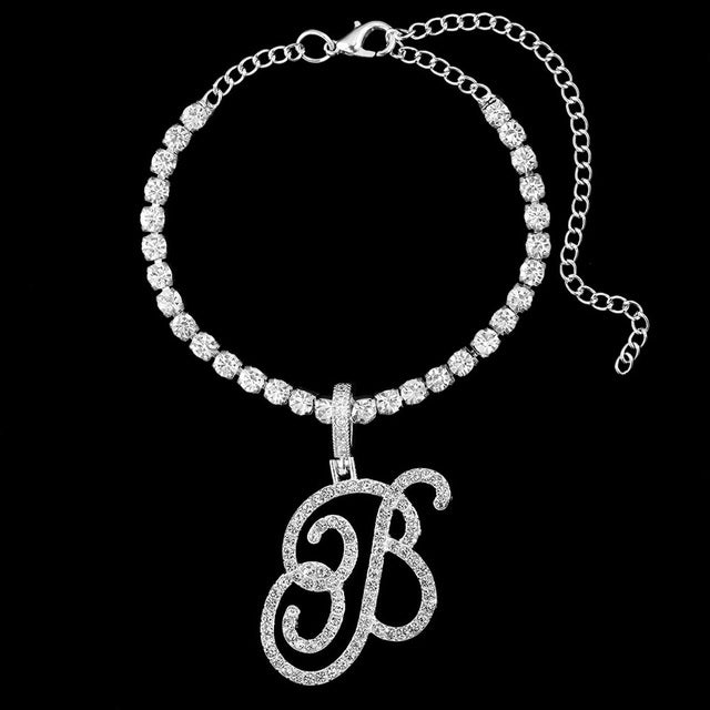 Bracelet De Cheville En Zircon Avec Lettres Initiales Pour Femme, Gourmette Cristal Scintillant.