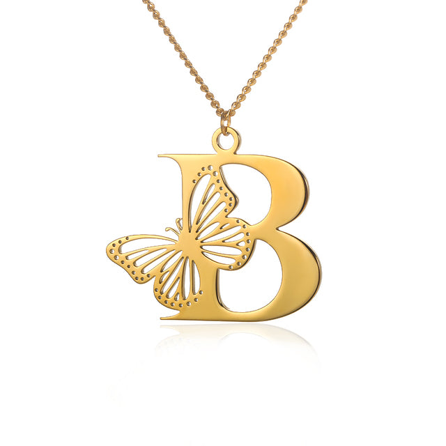 Colliers avec gros papillons pour femmes et filles, bijoux en acier inoxydable, chaîne avec pendentif Alphabet