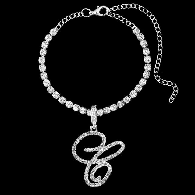 Bracelet De Cheville En Zircon Avec Lettres Initiales Pour Femme, Gourmette Cristal Scintillant.