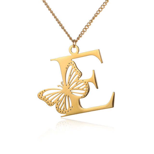 Colliers avec gros papillons pour femmes et filles, bijoux en acier inoxydable, chaîne avec pendentif Alphabet