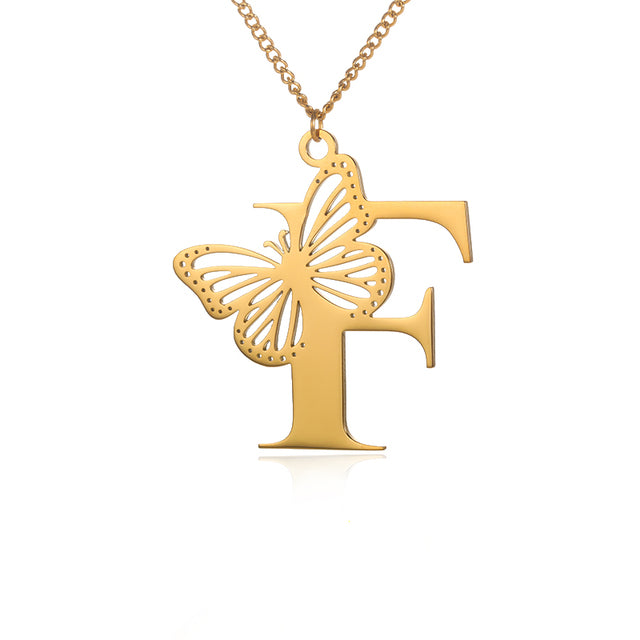 Colliers avec gros papillons pour femmes et filles, bijoux en acier inoxydable, chaîne avec pendentif Alphabet