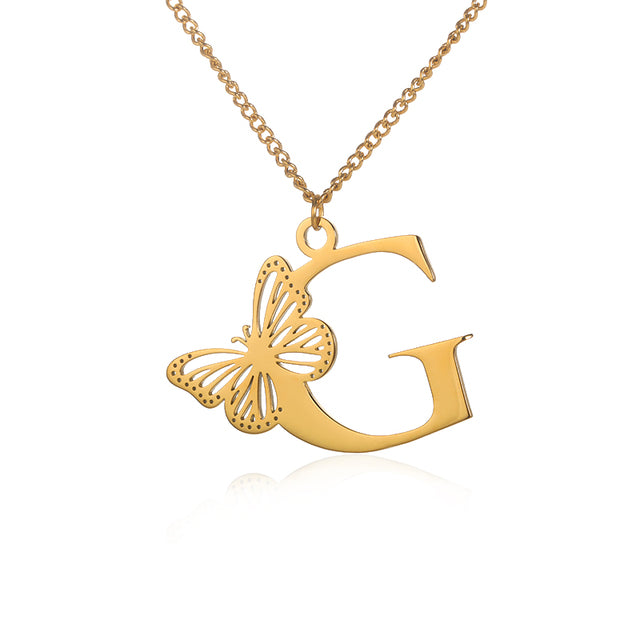Colliers avec gros papillons pour femmes et filles, bijoux en acier inoxydable, chaîne avec pendentif Alphabet