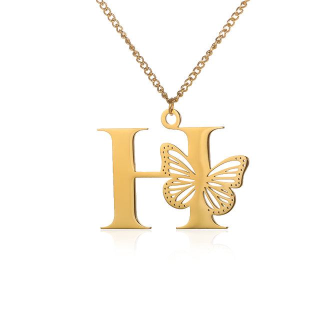Colliers avec gros papillons pour femmes et filles, bijoux en acier inoxydable, chaîne avec pendentif Alphabet