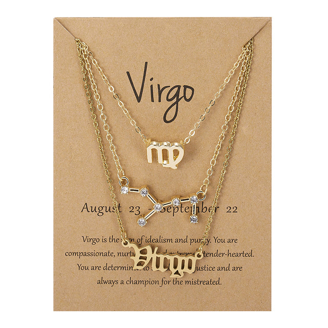 3 pièces/ensemble 12 signe du zodiaque collier pour femmes 12 Constellation pendentif chaîne ras du cou bijoux d'anniversaire avec carte en carton |.