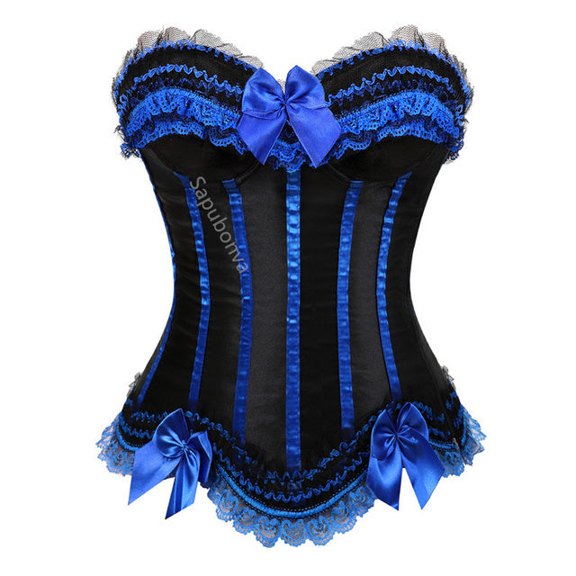 Corset bustier à lacets en satin, orné de dentelle et de nœuds, taille S/6XL