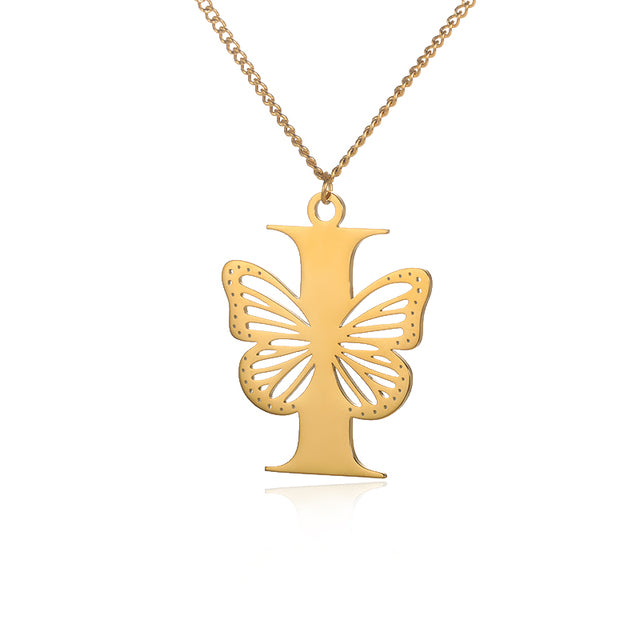 Colliers avec gros papillons pour femmes et filles, bijoux en acier inoxydable, chaîne avec pendentif Alphabet