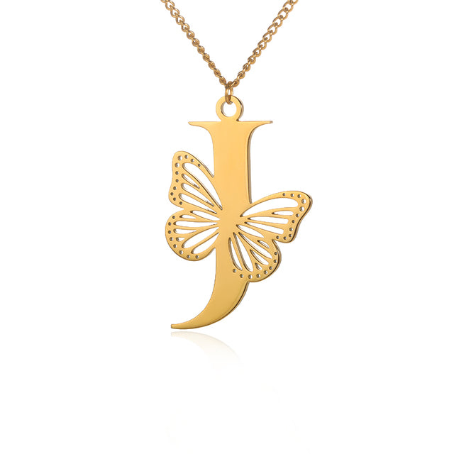 Colliers avec gros papillons pour femmes et filles, bijoux en acier inoxydable, chaîne avec pendentif Alphabet