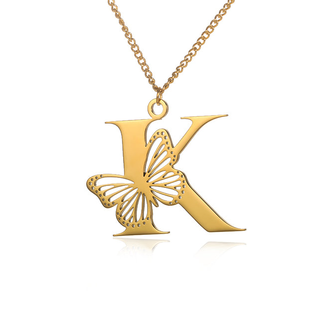 Colliers avec gros papillons pour femmes et filles, bijoux en acier inoxydable, chaîne avec pendentif Alphabet