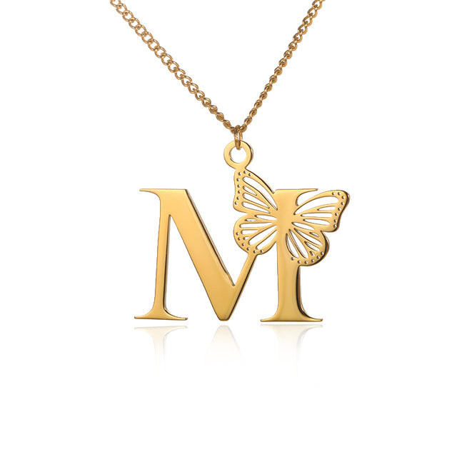 Colliers avec gros papillons pour femmes et filles, bijoux en acier inoxydable, chaîne avec pendentif Alphabet