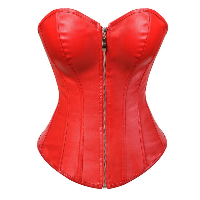 Corset En Faux Cuir Style Steampunk Pour Femmes, Lingerie Gothique, Fermeture Éclair Sur Le Devant, Grande Taille, Vert, Rouge, S-6xl .