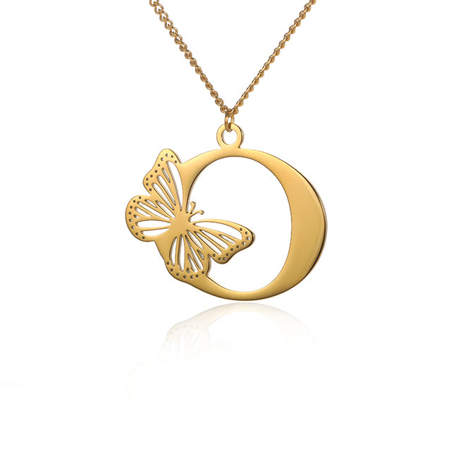 Colliers avec gros papillons pour femmes et filles, bijoux en acier inoxydable, chaîne avec pendentif Alphabet