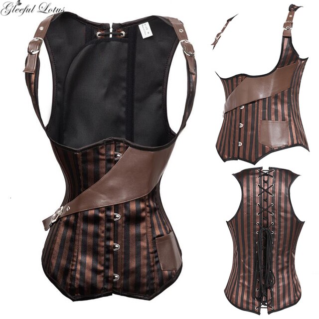 Bustiers Et Corsets Gothique Pour Femmes, Bustier En Cuir Grande Taille 6xl Avec Os En Acier -