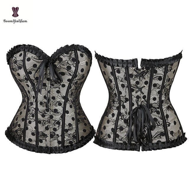 Corselet victorien à 6 broches en dentelle pour femme, Corset amincissant avec Corselet à pois