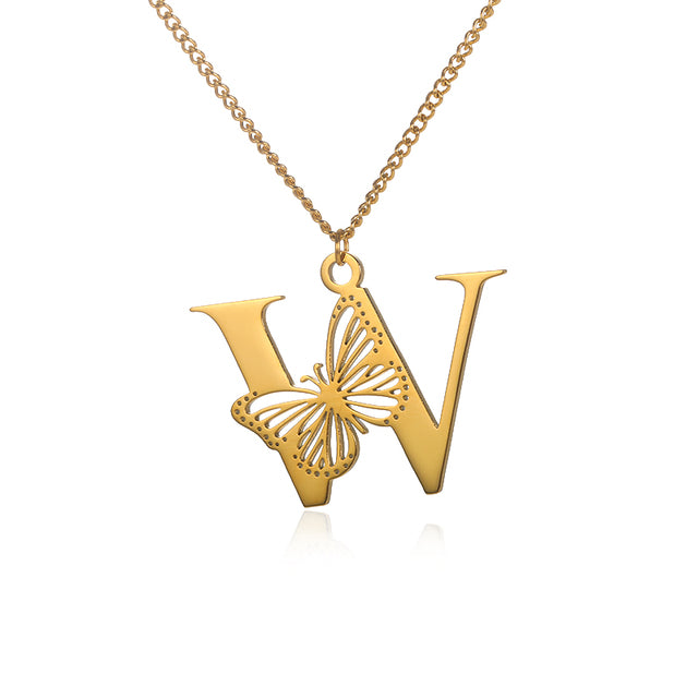 Colliers avec gros papillons pour femmes et filles, bijoux en acier inoxydable, chaîne avec pendentif Alphabet