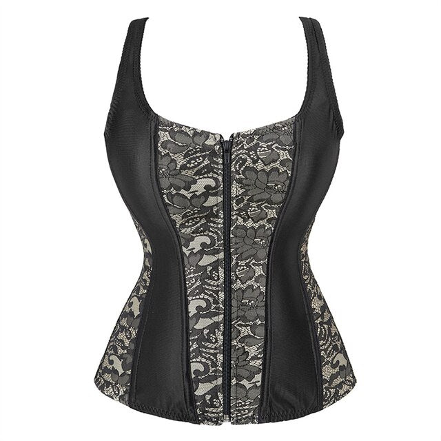 Corset Noir À Bretelles Pour Femmes, Grande Taille, Motif Floral, Fermeture Éclair, Top Gothique, Steampunk